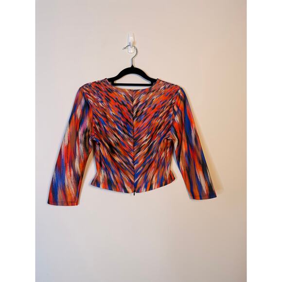 Johanne Beck Abstract Brustroke Print Cropped Jacket Top Small Made in USA - Picture 3 of 6